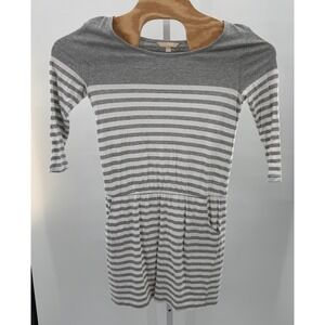 Banana Republic Striped Dress Knit Casual 3/4 Sleeve Pockets Gray White S